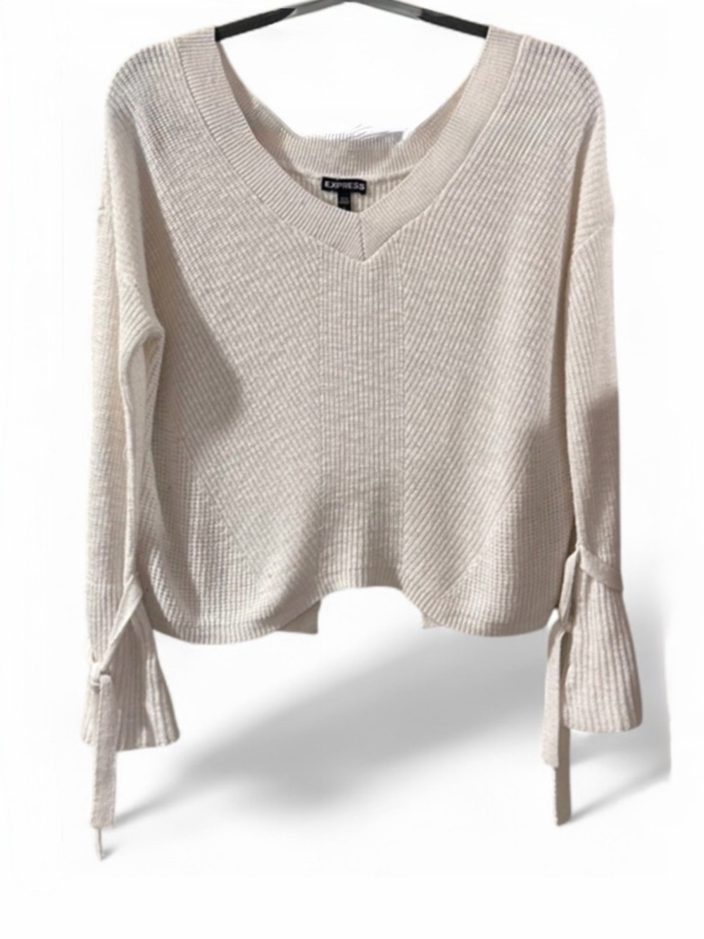 Express Ribbed V-Neck Flowy Sweater w/ Tie Sleeve Detail Size Women’s Small